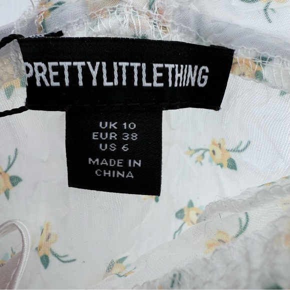 NWT PrettyLittleThing White Floral Chiffon Lace Up Boned Corset Top 6 - Picture 8 of 12